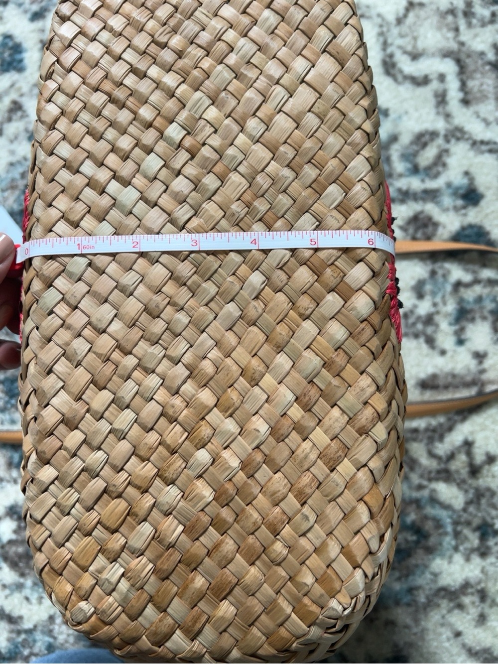 Frances Valentine Floral Straw Tote Beach Bag Leather Trim Pink Raffia - Picture 10 of 16
